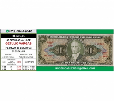 Colecionadores - Fotos para 30 CÉDULAS FE de 10 CZ GETÚLIO VARGAS 