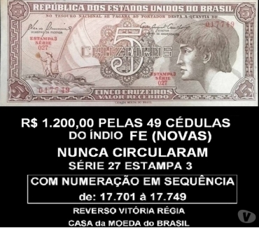 Artigos de coleção - Fotos para 49 cédulas - FE - 5cz Índio em sequência numérica