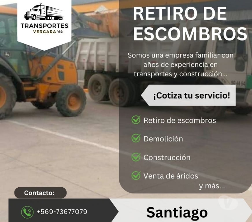 Fletes y Mudanzas - Transportes Santiago Santiago - Fotos de Retiro de escombros, demolición, venta de áridos. SANTIAGO