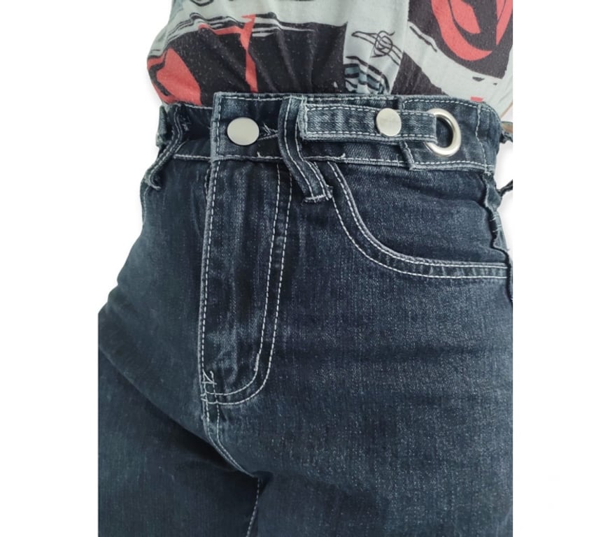 Ropa - Accesorios Santiago Ñuñoa - Fotos de Jeans Niñas Tiro Alto Azul Oscuro Trabas Cintura Talla Xs